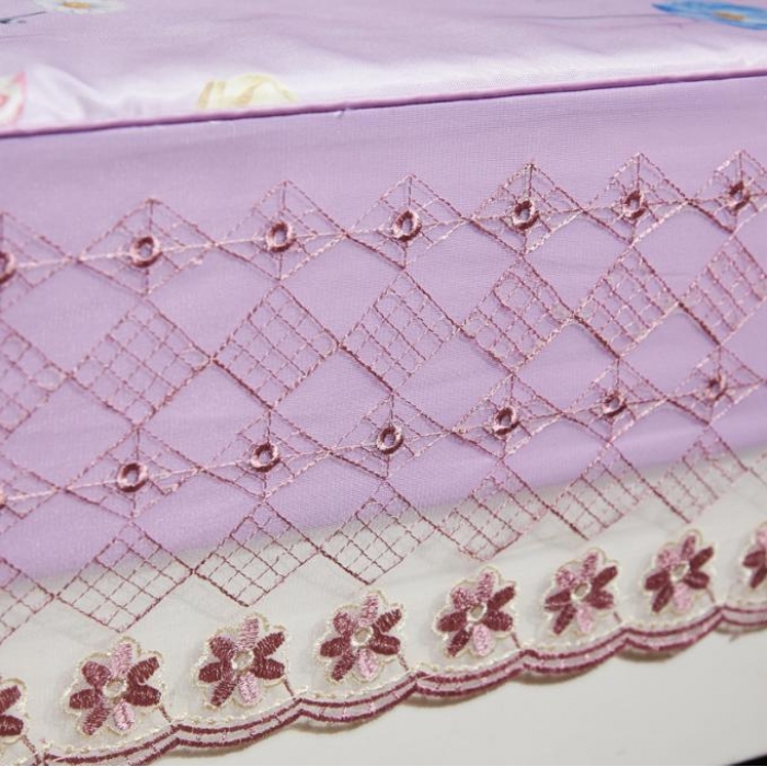 91家纺网 家纺一手货源 找家纺 米莱 2018凉席强推款水洗床笠带花边 秀色花开-紫