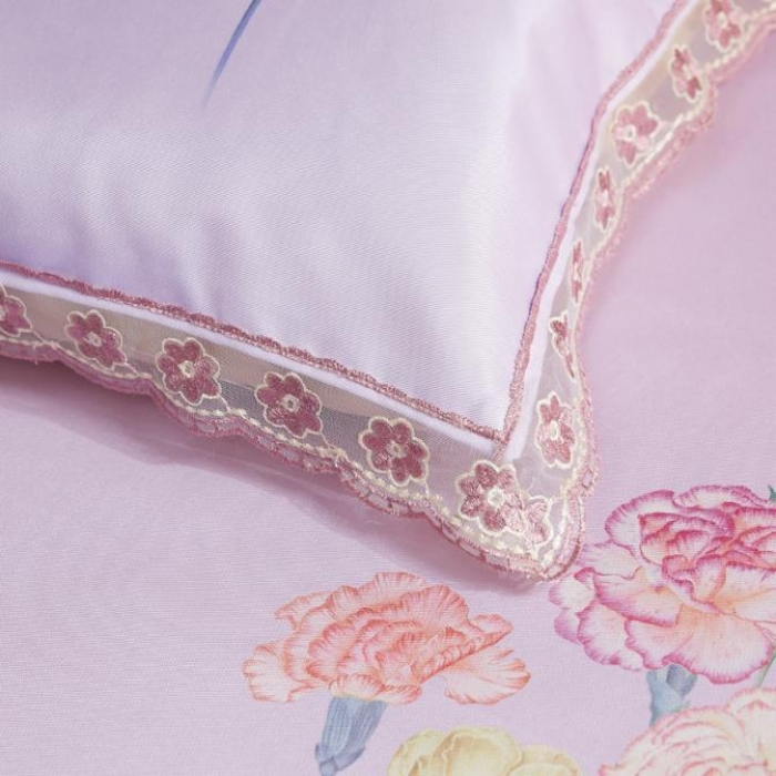 91家纺网 家纺一手货源 找家纺 米莱 2018凉席强推款水洗床笠带花边 秀色花开-紫