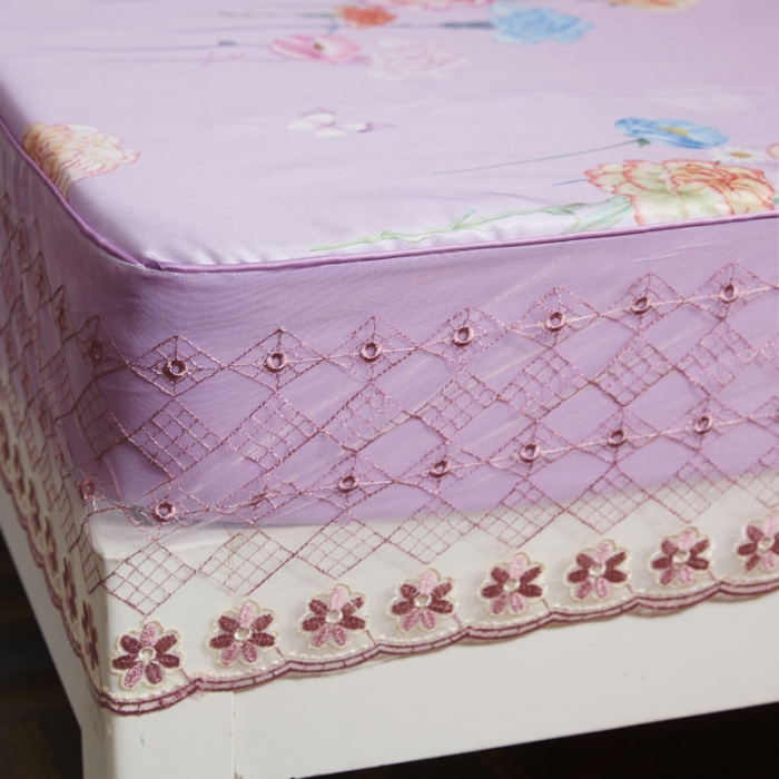 91家纺网 家纺一手货源 找家纺 米莱 2018凉席强推款水洗床笠带花边 秀色花开-紫