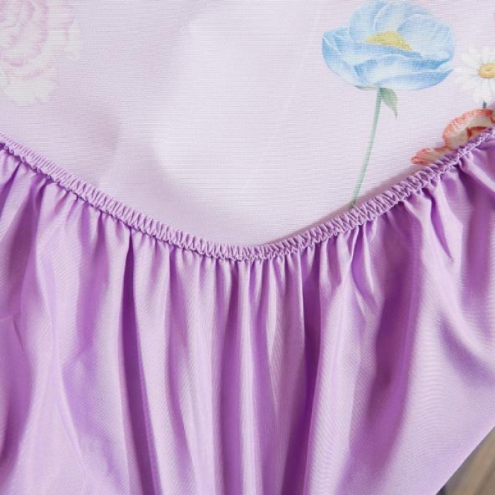 91家纺网 家纺一手货源 找家纺 米莱 2018凉席强推款水洗床笠带花边 秀色花开-紫