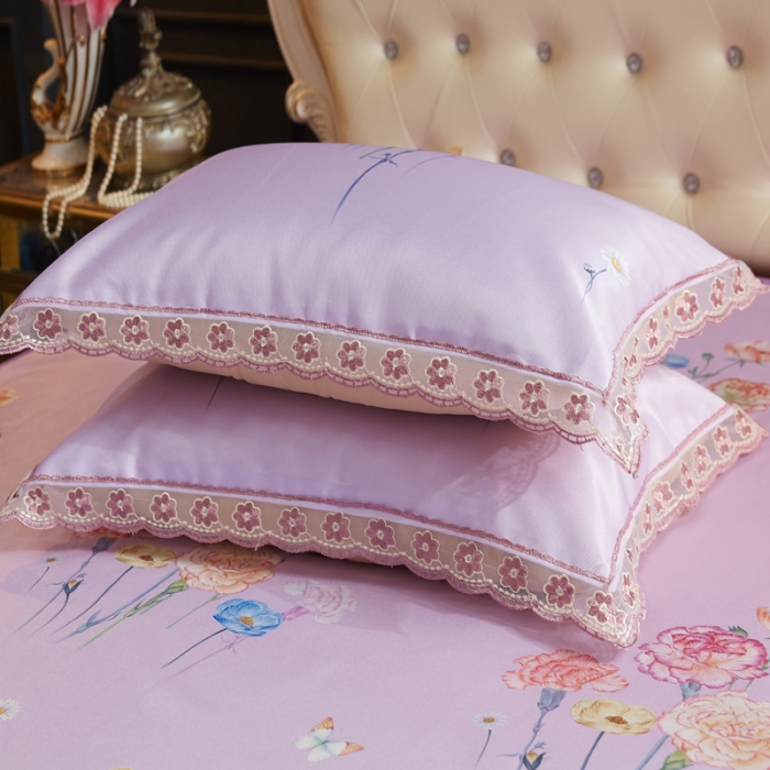 91家纺网 家纺一手货源 找家纺 米莱 2018凉席强推款水洗床笠带花边 秀色花开-紫