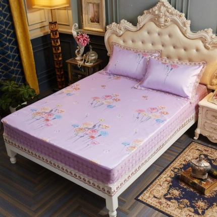 91家纺网 家纺一手货源 找家纺 米莱 2018凉席强推款水洗床笠带花边 秀色花开-紫