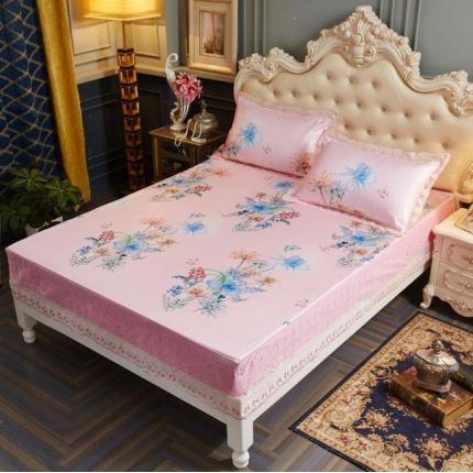 91家纺网 家纺一手货源 找家纺 米莱 2018凉席强推款水洗床笠带花边 梦寻芳菲