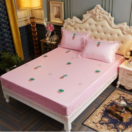 91家纺网 家纺一手货源 找家纺 米莱 2018凉席强推款水洗床笠带花边 欧曼花情