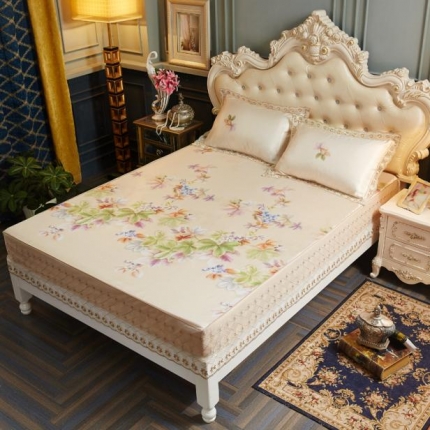 91家纺网 家纺一手货源 找家纺 米莱 2018凉席强推款水洗床笠带花边 妖媚花王-金色