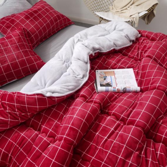 91家纺网 家纺一手货源 找家纺 米莱家纺 2018无印风双面法兰绒冬被 格调红