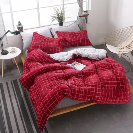 米莱家纺 2018无印风双面法兰绒冬被 格调红