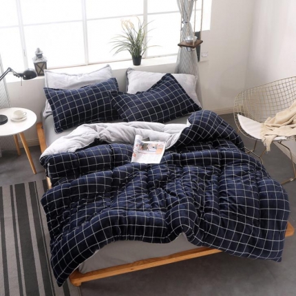 米莱家纺 2018无印风双面法兰绒冬被 格调蓝