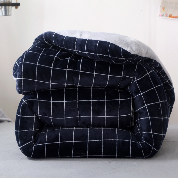 91家纺网 家纺一手货源 找家纺 米莱家纺 2018无印风双面法兰绒冬被 格调蓝