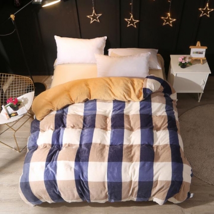 91家纺网 家纺一手货源 找家纺 米莱家纺 2018新款加厚法莱绒单被套 大格-蓝色