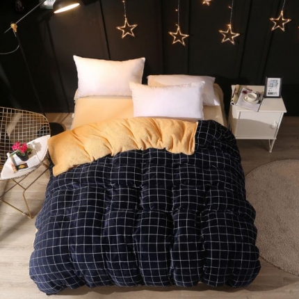 91家纺网 家纺一手货源 找家纺 米莱家纺 2018可拆卸法莱绒羊羔绒冬被 小格-藏青