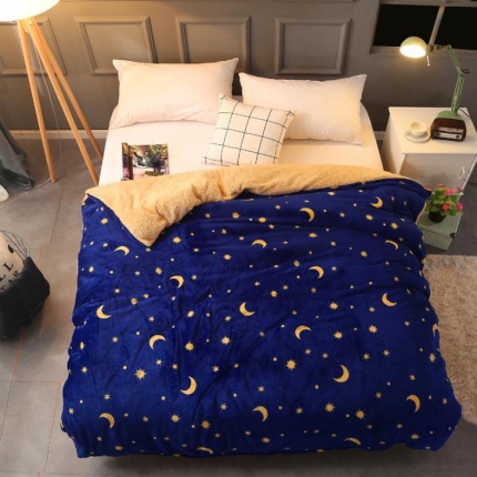 米莱家纺 2018可拆卸法莱绒羊羔绒冬被 星月