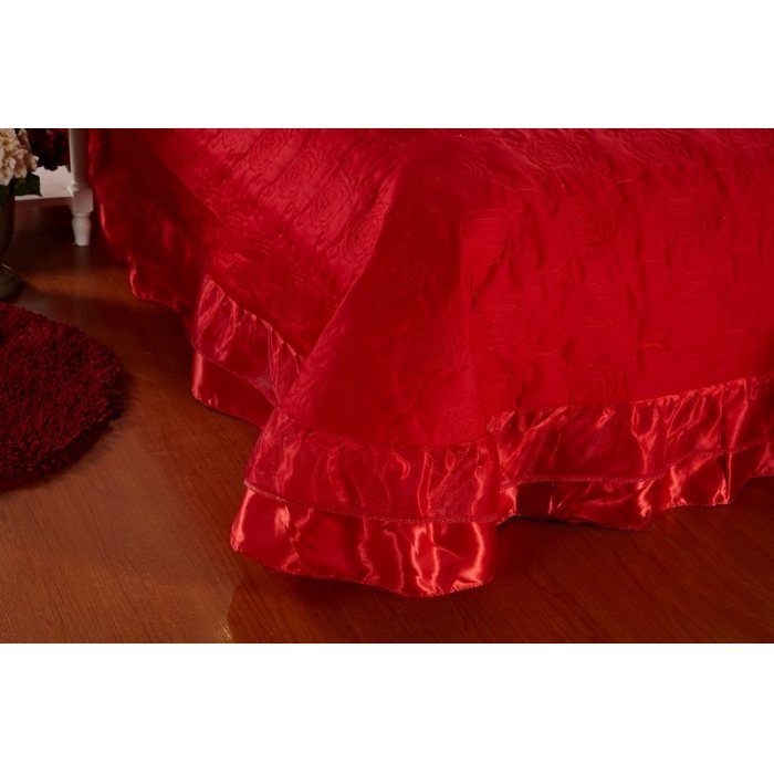 91家纺网 家纺一手货源 找家纺 晶缦家纺 薇薇新娘蕾丝贡缎四-七件套 大红