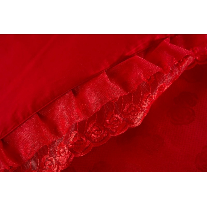 91家纺网 家纺一手货源 找家纺 晶缦家纺 薇薇新娘蕾丝贡缎四-七件套 大红