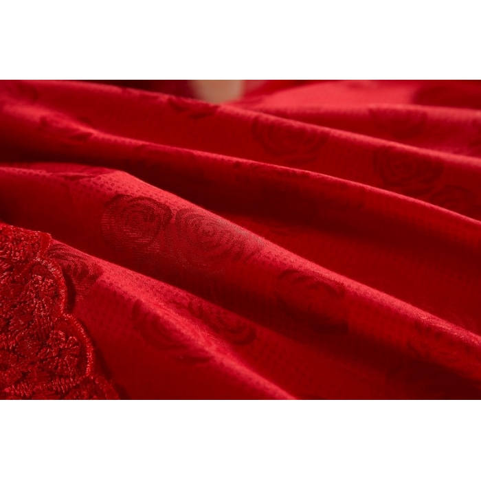 91家纺网 家纺一手货源 找家纺 晶缦家纺 薇薇新娘蕾丝贡缎四-七件套 大红