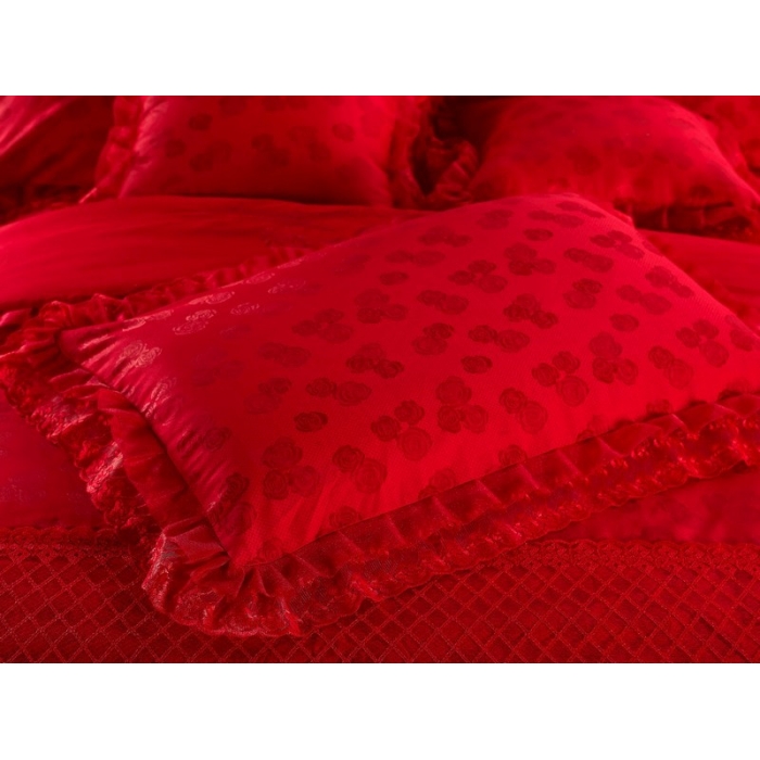 91家纺网 家纺一手货源 找家纺 晶缦家纺 薇薇新娘蕾丝贡缎四-七件套 大红