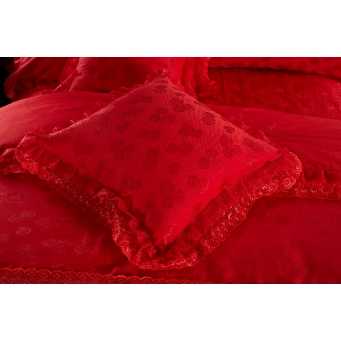 91家纺网 家纺一手货源 找家纺 晶缦家纺 薇薇新娘蕾丝贡缎四-七件套 大红