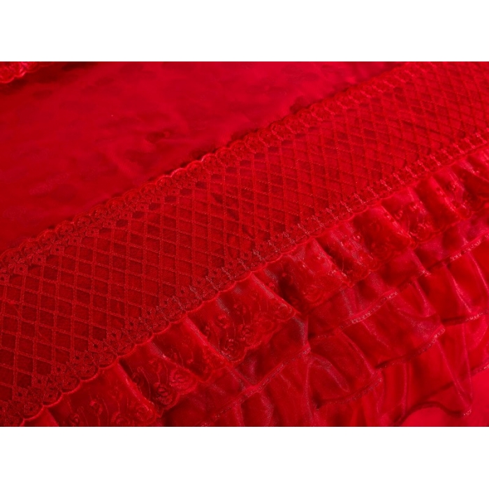 91家纺网 家纺一手货源 找家纺 晶缦家纺 薇薇新娘蕾丝贡缎四-七件套 大红