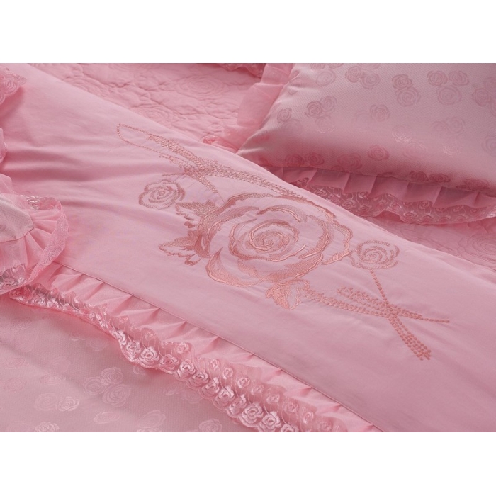 91家纺网 家纺一手货源 找家纺 晶缦家纺 薇薇新娘蕾丝贡缎四-七件套 粉