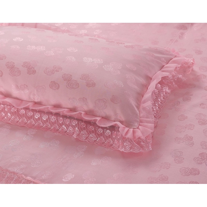 91家纺网 家纺一手货源 找家纺 晶缦家纺 薇薇新娘蕾丝贡缎四-七件套 粉