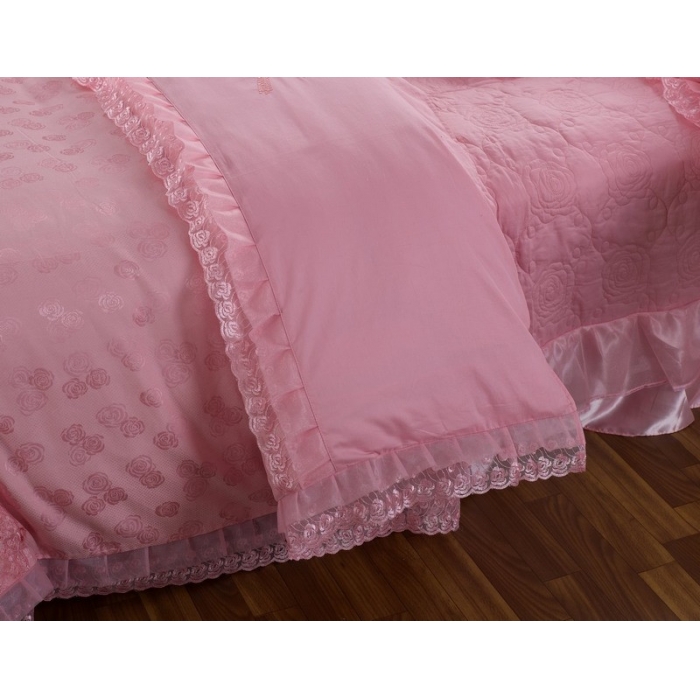 91家纺网 家纺一手货源 找家纺 晶缦家纺 薇薇新娘蕾丝贡缎四-七件套 粉