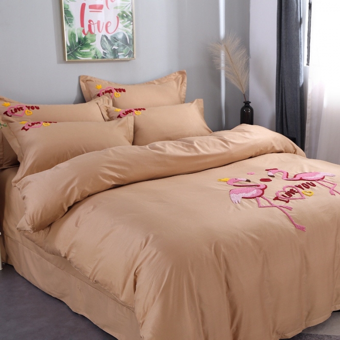 91家纺网 家纺一手货源 找家纺 幸福烈鸟13372田园风全棉毛巾绣四件套纯棉绣花四件套刺绣