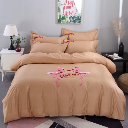 幸福烈鸟13372田园风全棉毛巾绣四件套纯棉绣花四件套刺绣