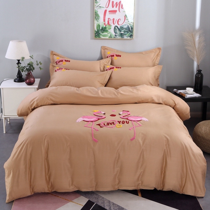 91家纺网 家纺一手货源 找家纺 幸福烈鸟13372田园风全棉毛巾绣四件套纯棉绣花四件套刺绣