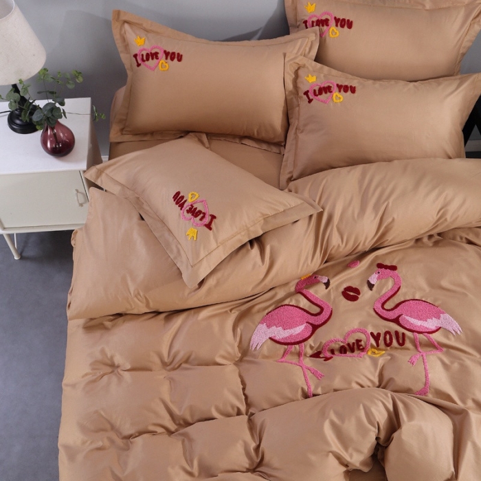 91家纺网 家纺一手货源 找家纺 幸福烈鸟13372田园风全棉毛巾绣四件套纯棉绣花四件套刺绣