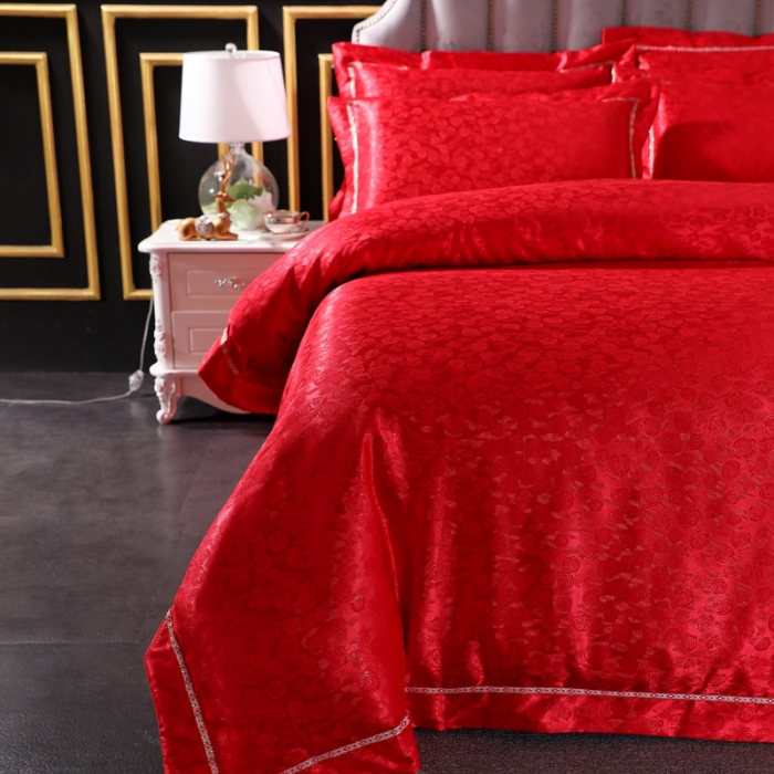 91家纺网 家纺一手货源 找家纺 总-2023新款60S天丝提花四件套 支全棉纯棉贡缎提花婚庆