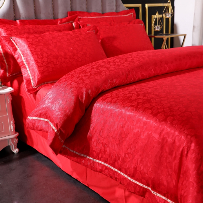 91家纺网 家纺一手货源 找家纺 总-2023新款60S天丝提花四件套 支全棉纯棉贡缎提花婚庆