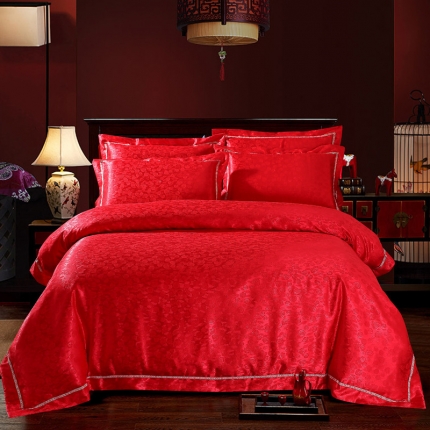 玫瑰情缘大红2020新款60S天丝提花四件套全棉纯棉贡缎婚庆