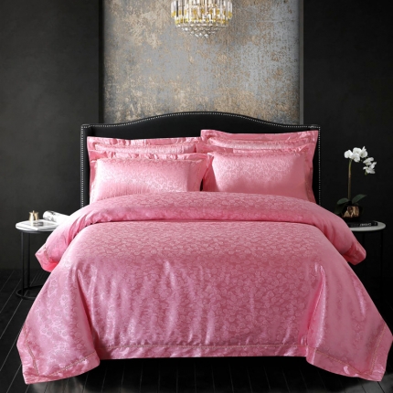 玫瑰情缘玉色 2019新款柔丝棉提花四件套 纯棉全棉贡缎婚庆