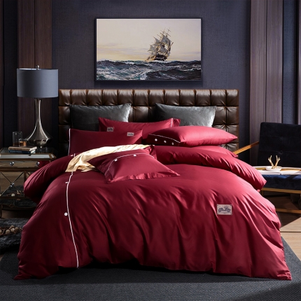 91家纺网 家纺一手货源 找家纺 鼎飞家纺 2019新品纽扣绣花工艺款四件套 布拉格-艳红