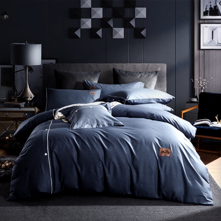 91家纺网 家纺一手货源 找家纺 鼎飞家纺 2019新品纽扣绣花工艺款四件套 布拉格-蓝灰