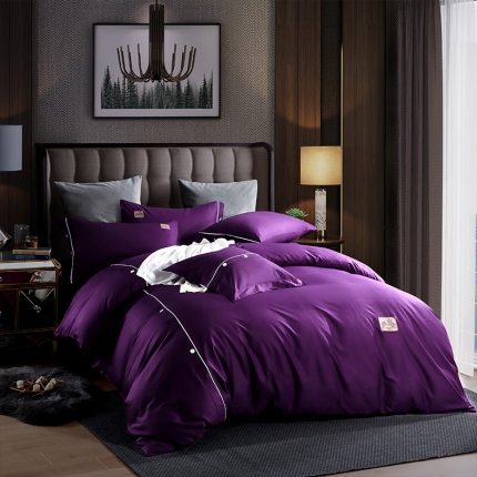 91家纺网 家纺一手货源 找家纺 鼎飞家纺 2019新品纽扣绣花工艺款四件套 布拉格-神秘紫