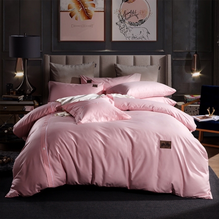 91家纺网 家纺一手货源 找家纺 鼎飞家纺 2019新品纽扣绣花工艺款四件套 布拉格-粉玉