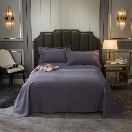 91家纺网 家纺一手货源 找家纺 鼎飞 2019新款全棉磨毛绣花终版床单 时尚紫