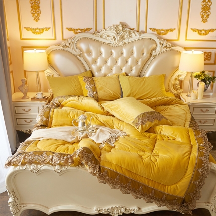 91家纺网 家纺一手货源 找家纺 鼎飞 2019新款水晶绒花边被子 帝王金