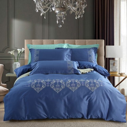 91家纺网 家纺一手货源 找家纺 巧玲珑 60S欧式提花刺绣四件套 宝格丽-月光蓝