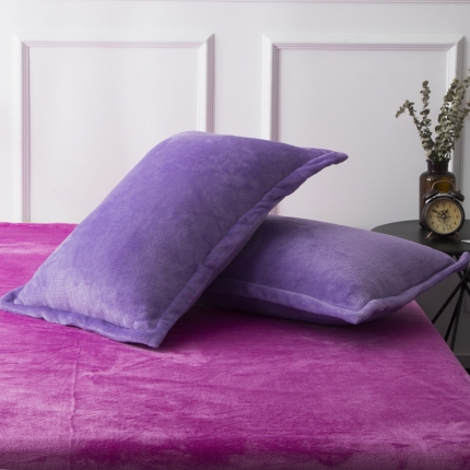 城愉悦家纺 2018新款加厚纯色法莱绒单枕套一对 浅紫+玫红