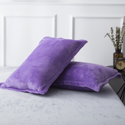 城愉悦家纺 2018新款加厚纯色法莱绒单枕套一对 浅紫+银灰