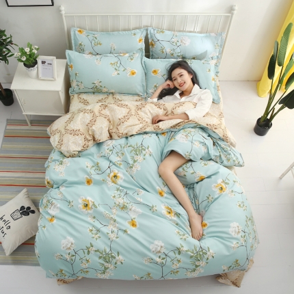 91家纺网 家纺一手货源 找家纺 佑泽家纺 2025活性印花芦荟棉四件套情意正浓