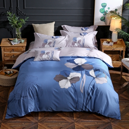 91家纺网 家纺一手货源 找家纺 帅露家纺 2019新款13372平网印花四件套 出水芙蓉