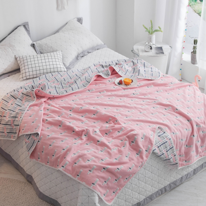 91家纺网 家纺一手货源 找家纺 朴尔家纺 夏季毛巾被纯棉毛毯被夏被毯子空调被宠物狗-粉