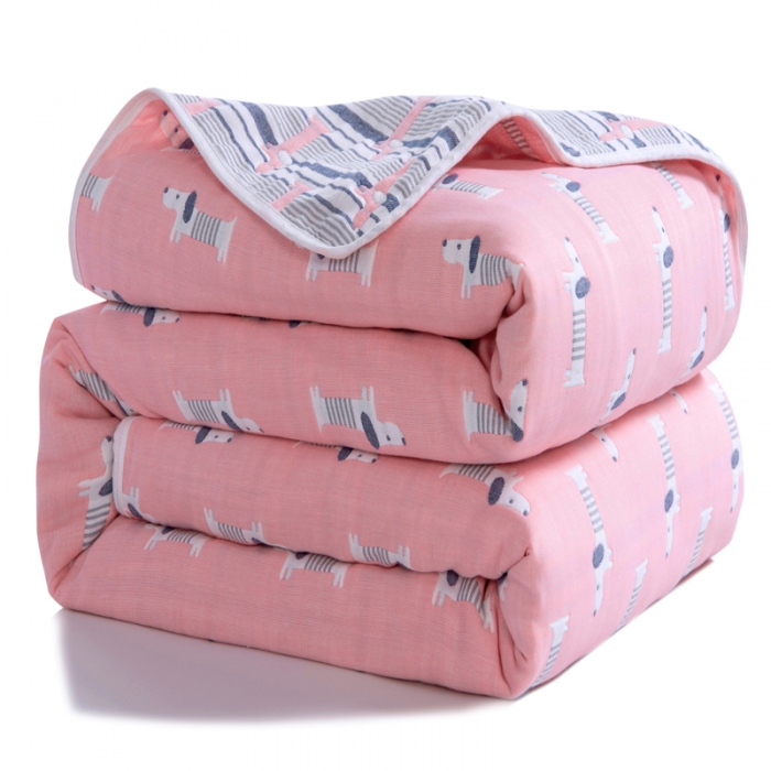 91家纺网 家纺一手货源 找家纺 朴尔家纺 夏季毛巾被纯棉毛毯被夏被毯子空调被宠物狗-粉