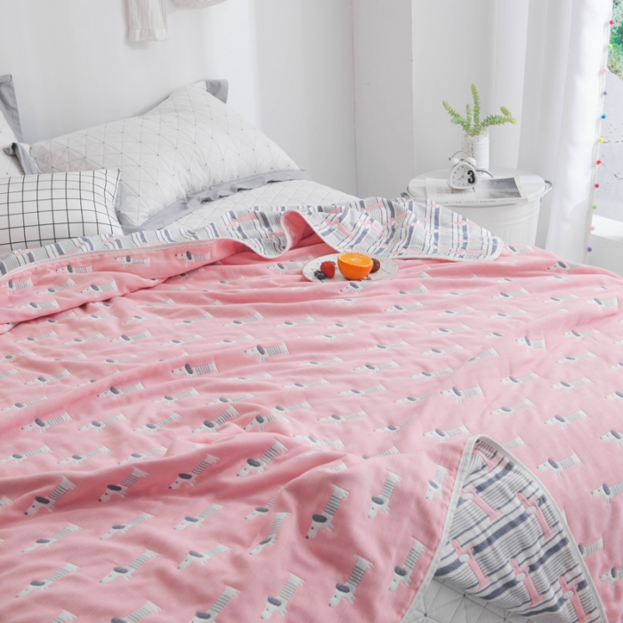 91家纺网 家纺一手货源 找家纺 朴尔家纺 夏季毛巾被纯棉毛毯被夏被毯子空调被宠物狗-粉