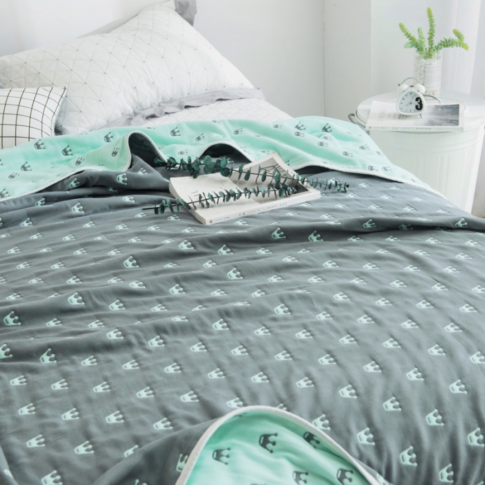 91家纺网 家纺一手货源 找家纺 朴尔家纺 夏季毛巾被纯棉毛毯被夏被毯子空调被 皇冠-灰