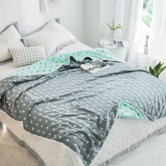 91家纺网 家纺一手货源 找家纺 朴尔家纺 夏季毛巾被纯棉毛毯被夏被毯子空调被 皇冠-灰