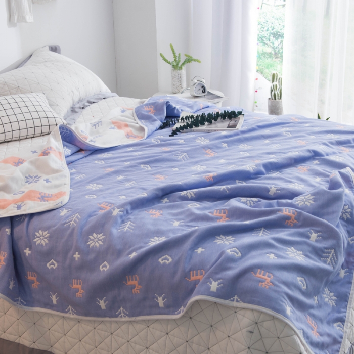 91家纺网 家纺一手货源 找家纺 朴尔家纺 夏季毛巾被纯棉毛毯被夏被毯子空调被 吉祥鹿